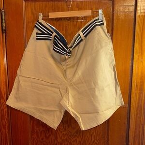 Izod Khaki Shorts with Navy Striped Belt
